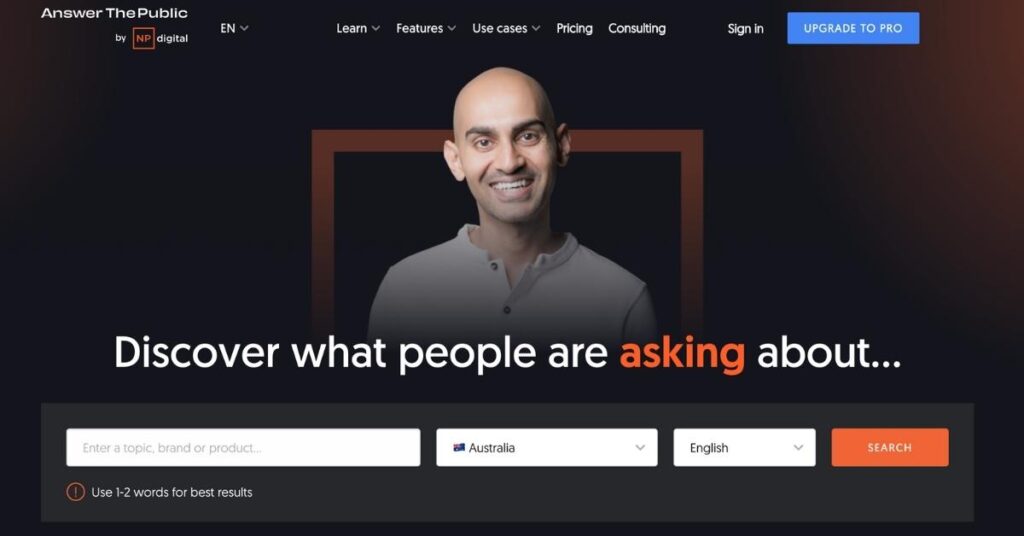 answer the public landing page