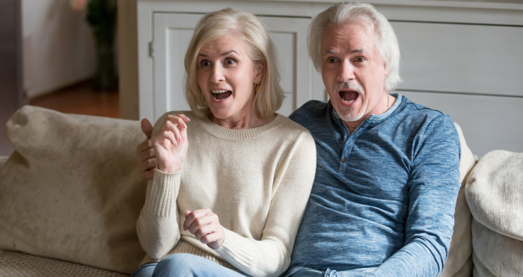 surprised old couple