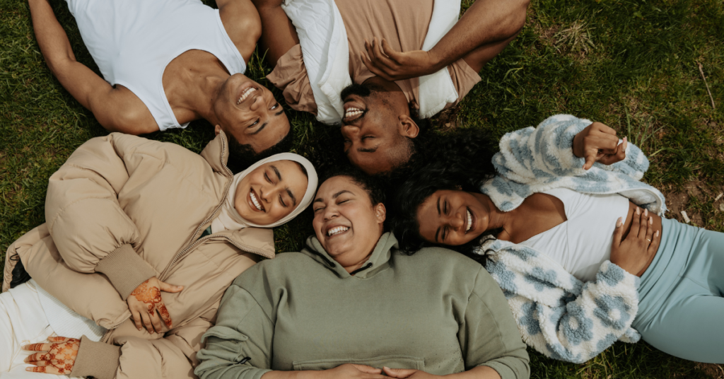 group of people laying down together