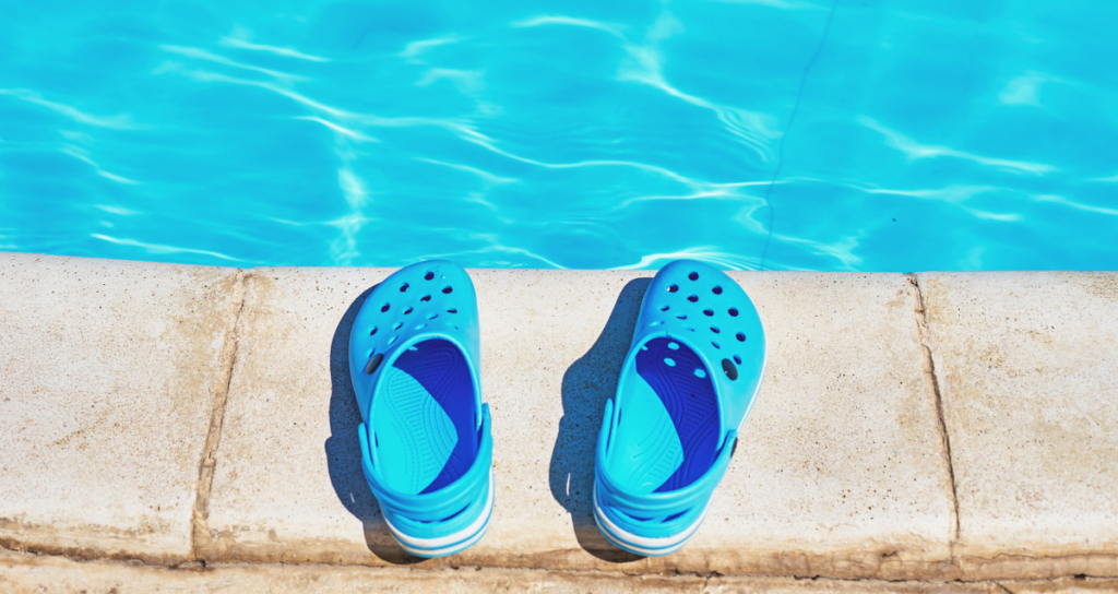 crocs shoes at pool side